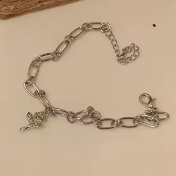 Alt Rose Bracelet Silver Chain Link Charm Flower - Picture 7 of 8